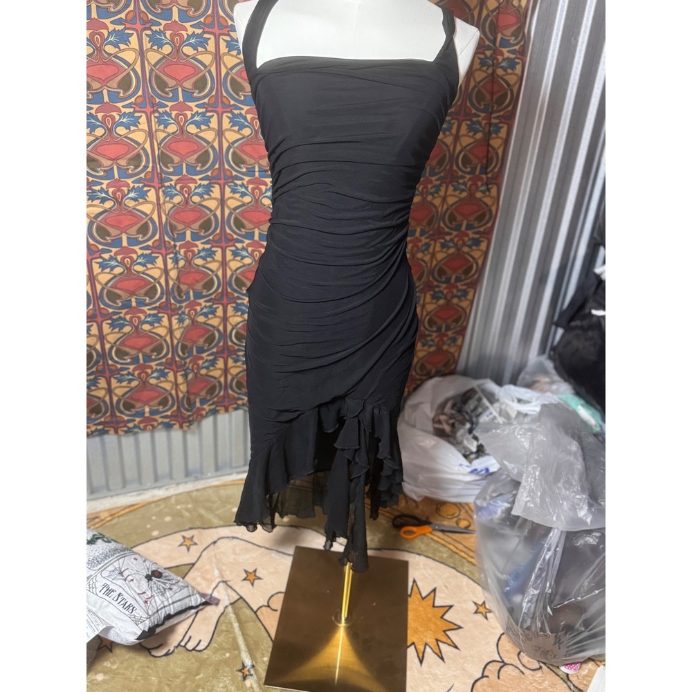 Black Cocktail Dress Ruffle Hem Sleeveless‎ Party Bodycon